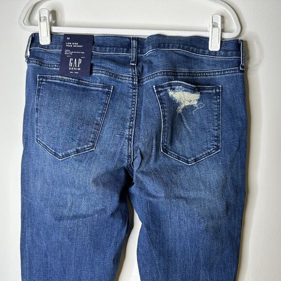 Gap Jeans Women 32 Low Rise True Skinny Distressed Medium Wash Stretch Y2K NWT - Picture 4 of 5
